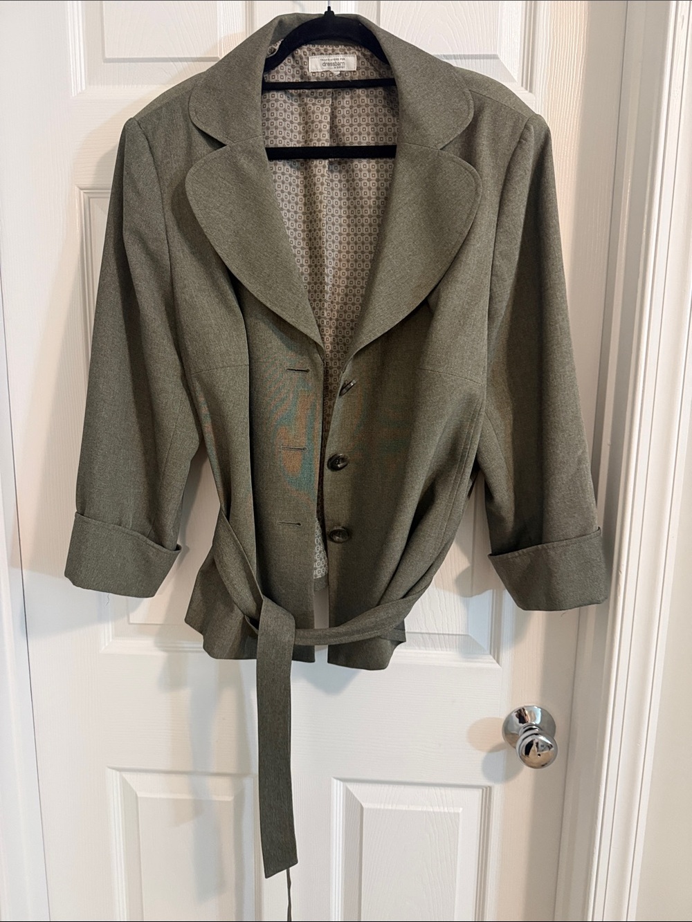 Travis Agees for Dress Barn Olive Green Tie-Waist Blazer